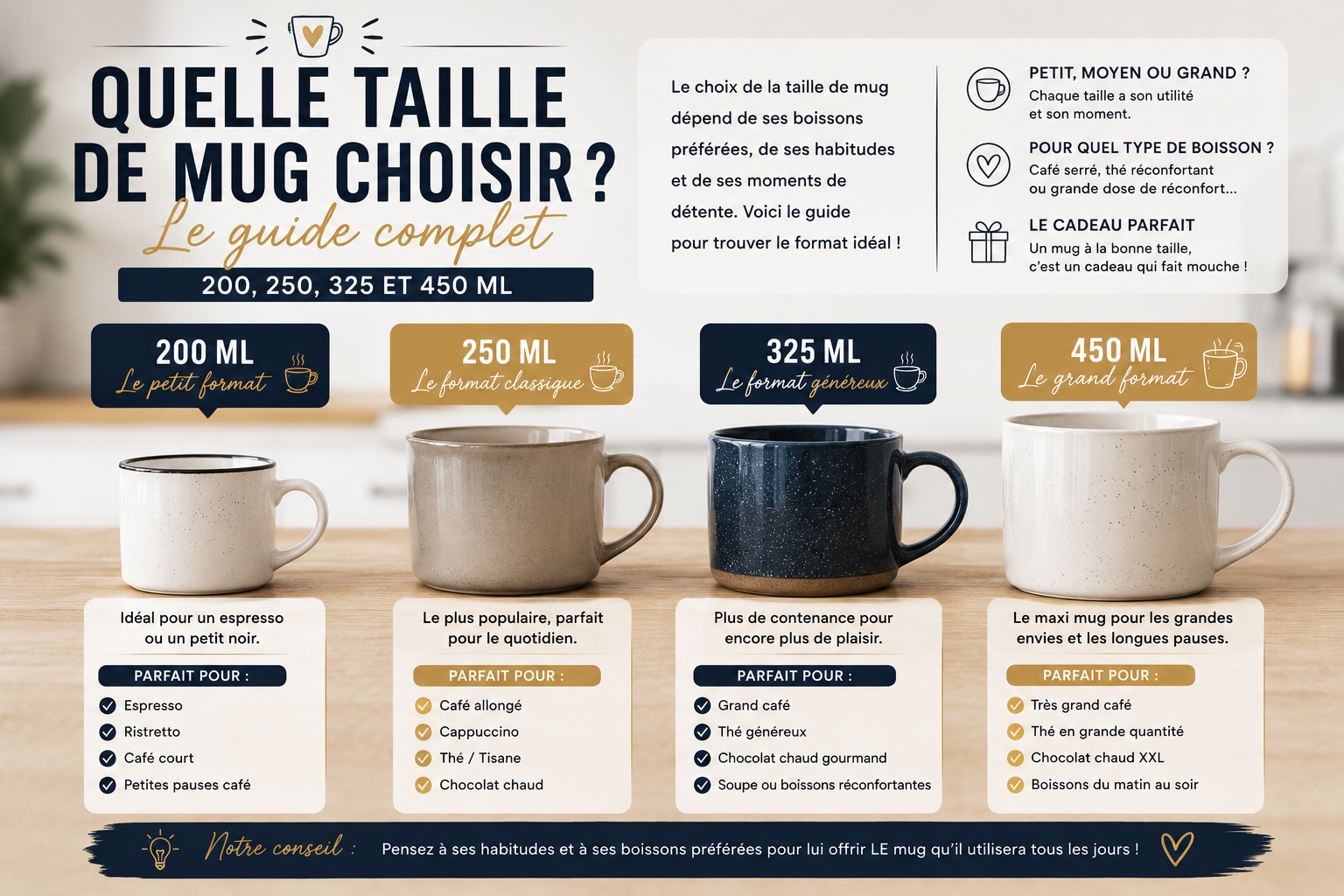 Quelle taille de mug choisir ? Le guide complet 200, 250, 325 et 450 ml