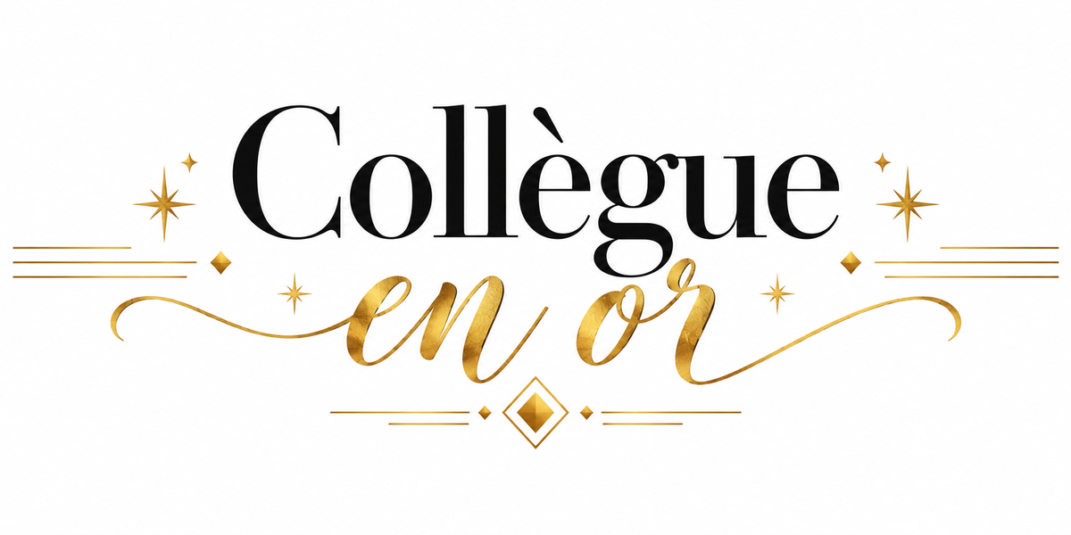 Visuel typographique noir et doré Collègue en or avec arabesques et losanges