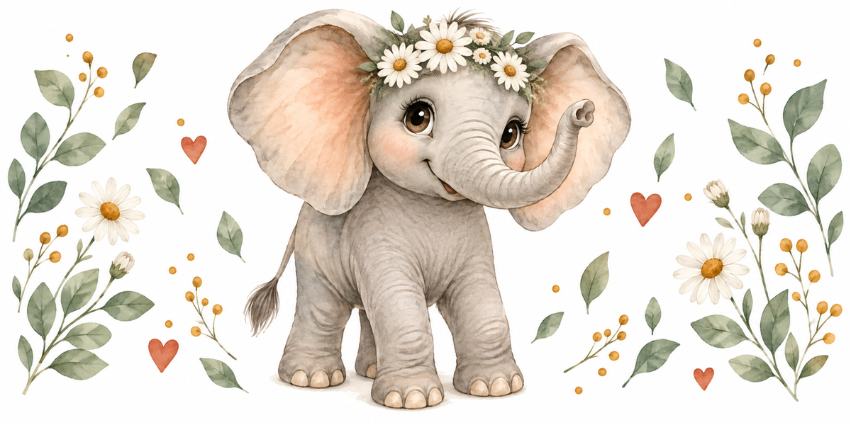 Visuel Éléphant couronne de fleurs