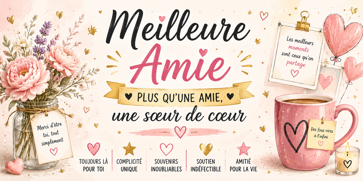 Design du mug Meilleure Amie : « Merci d'être là, tout simplement » et les meilleurs moments qu'on partage