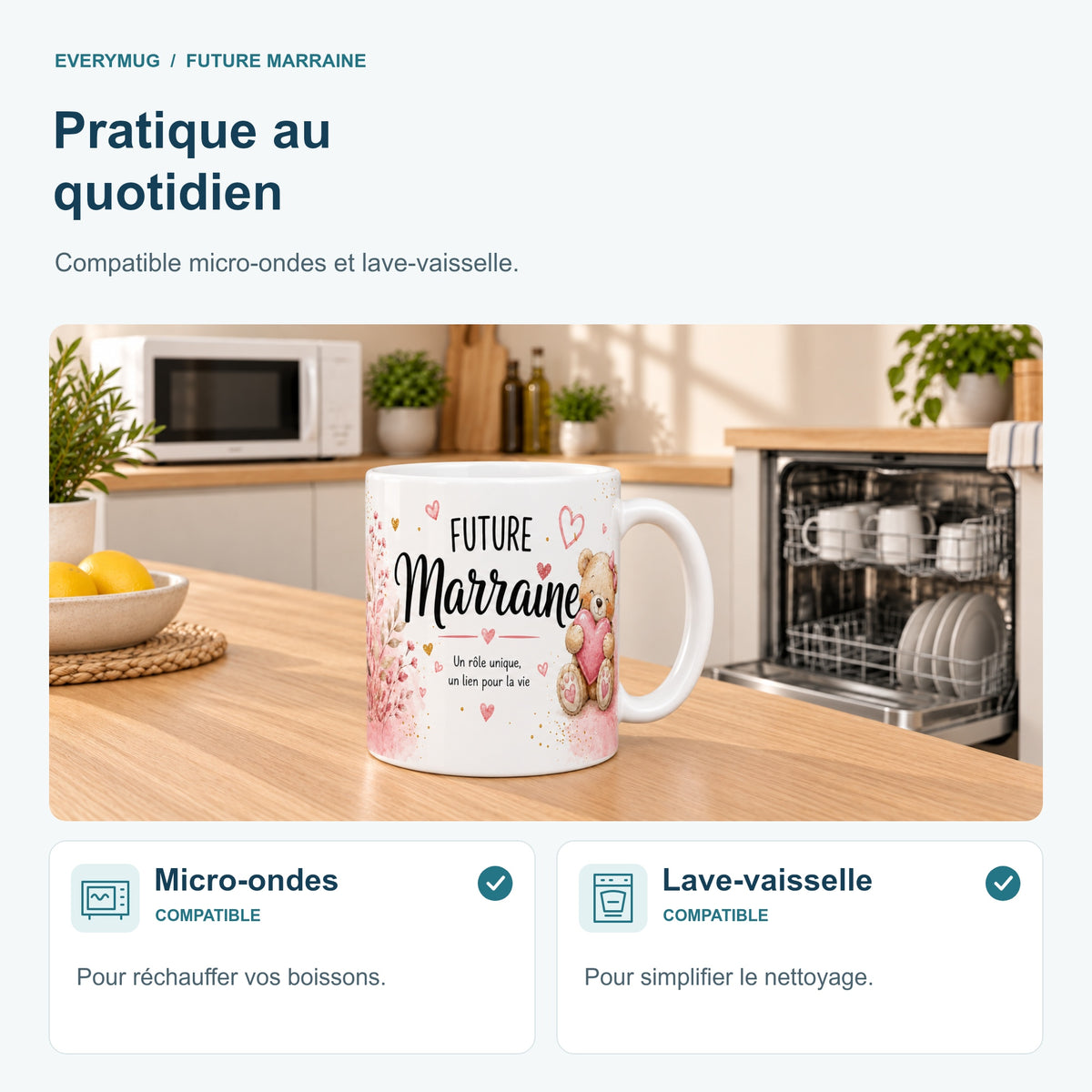 Mug Future Marraine compatible micro-ondes et lave-vaisselle, dans une cuisine