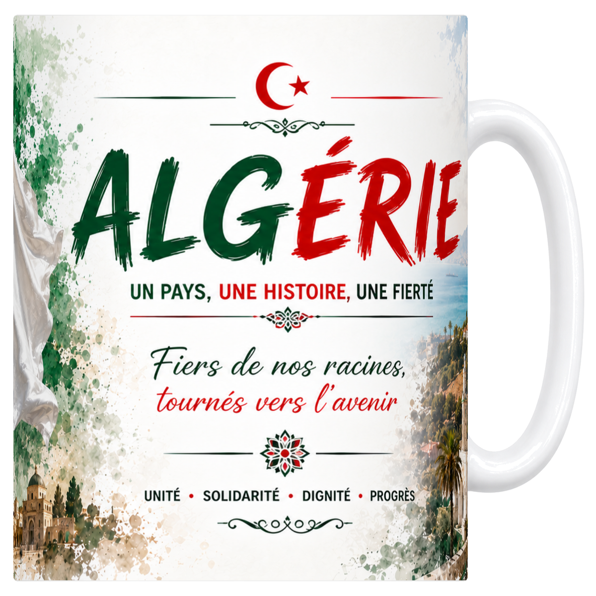 Mug blanc en céramique 330 ml, affiche souvenir de l'Algérie