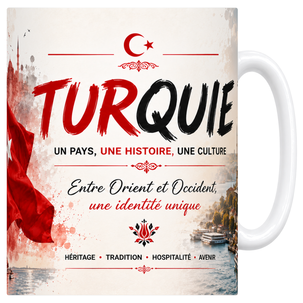 Mug blanc en ceramique 330 ml illustre sur le theme de la Turquie