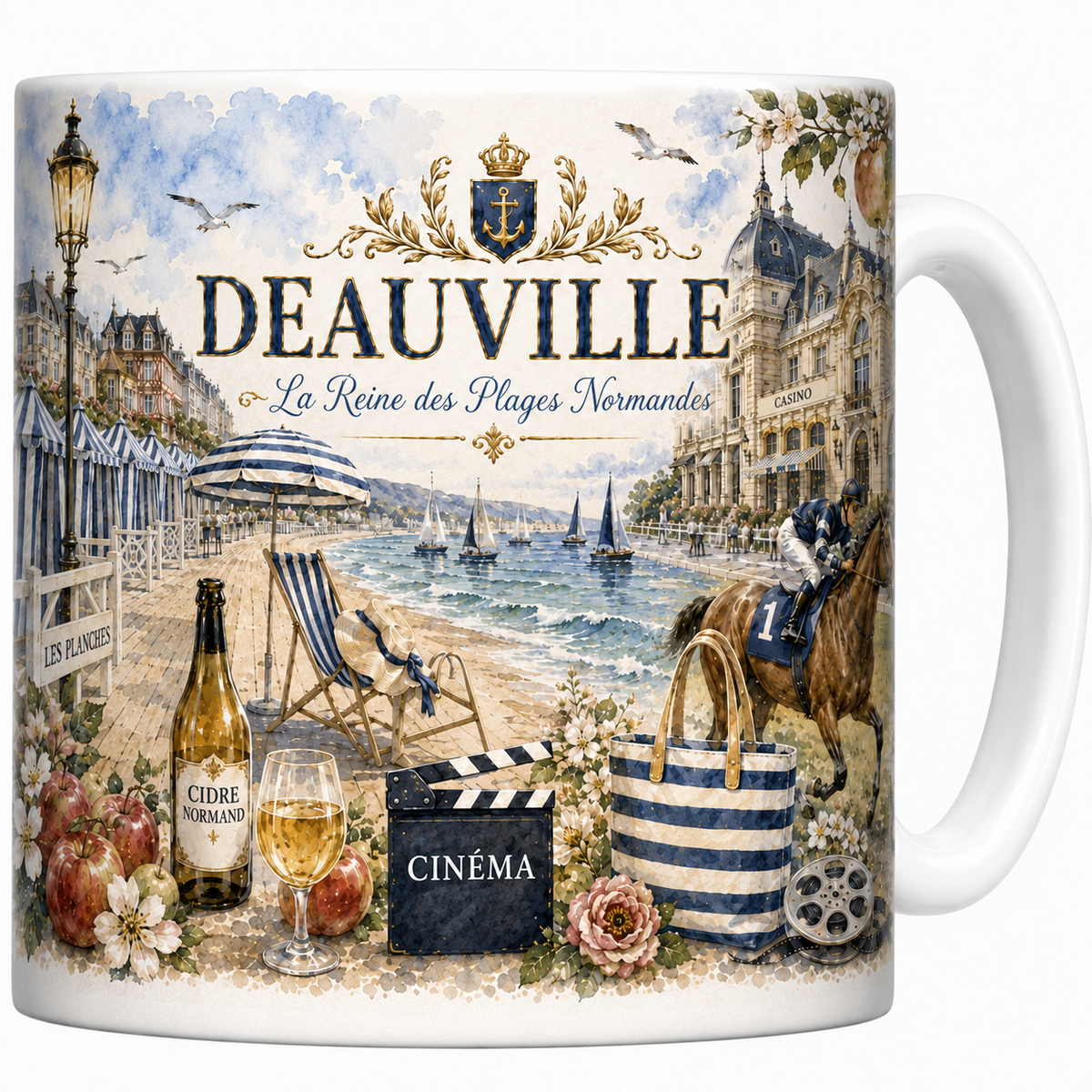 Mug blanc en ceramique 330 ml illustre d'une aquarelle de Deauville