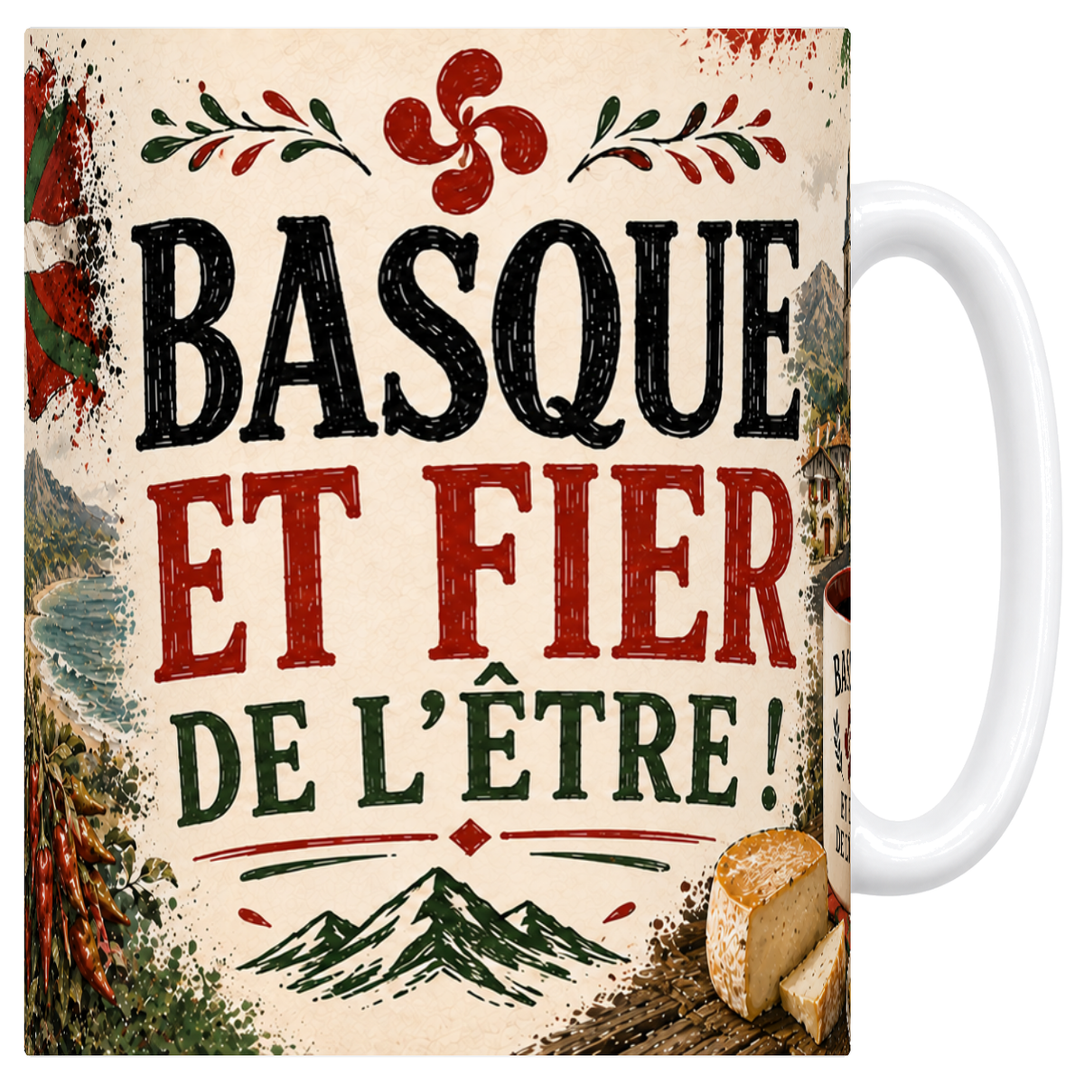 Mug blanc en céramique 330 ml, affiche « Basque et fier de l'être »
