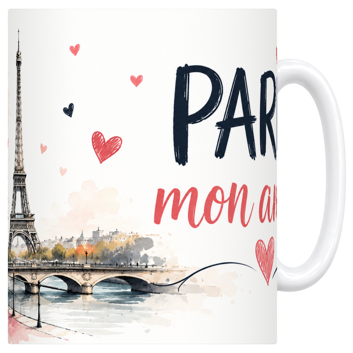 Mug blanc en ceramique 330 ml illustre d'une aquarelle de Paris