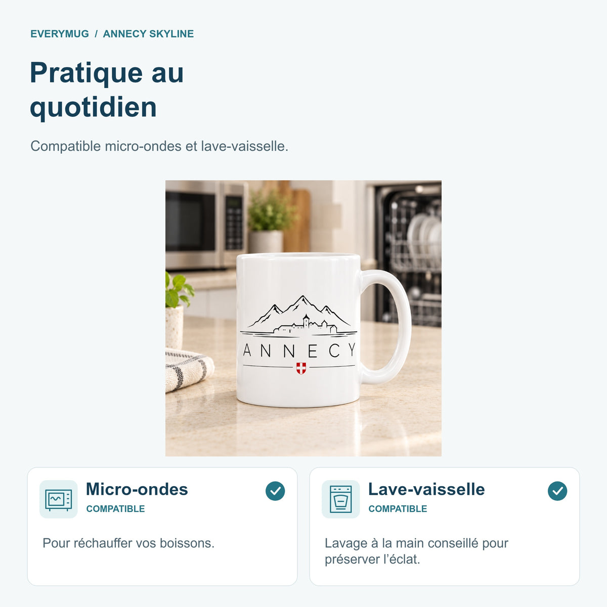 Mug Annecy Skyline compatible micro-ondes et lave-vaisselle, dans une cuisine