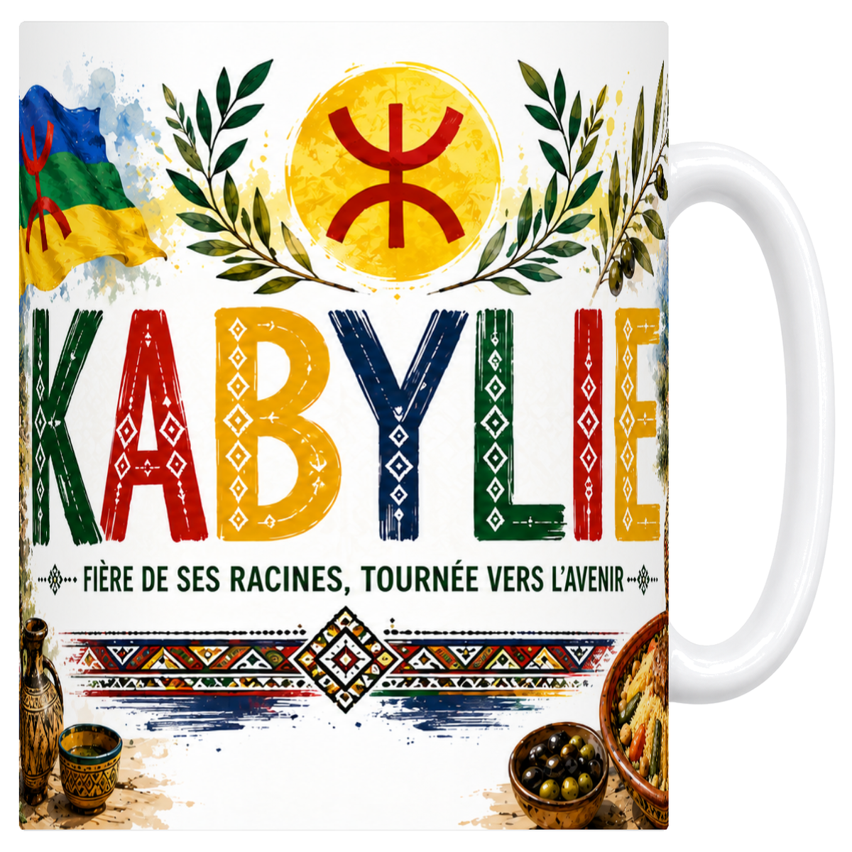 Mug blanc en céramique 330 ml, affiche souvenir de la Kabylie