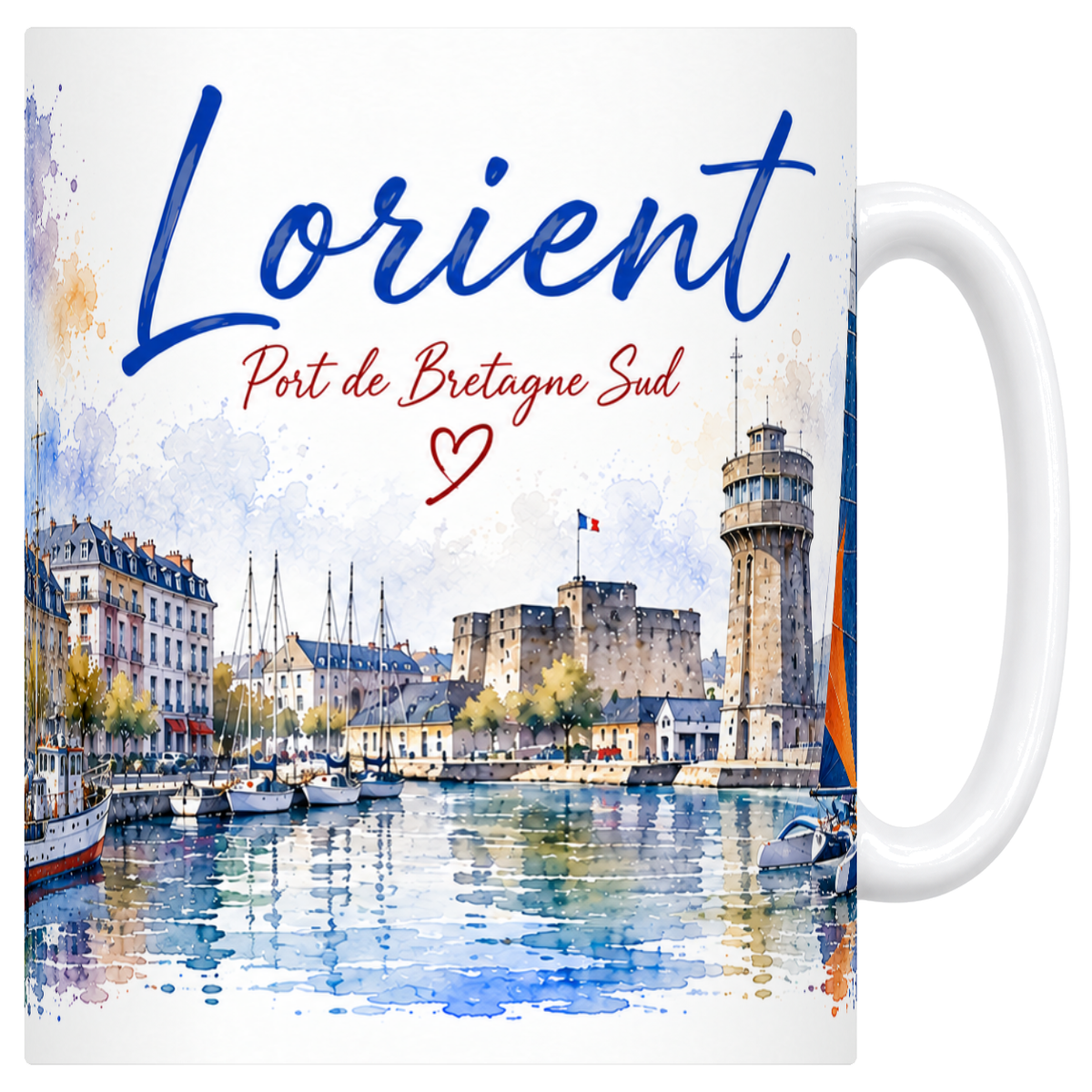 Mug blanc en ceramique 330 ml illustre d'une aquarelle de Lorient