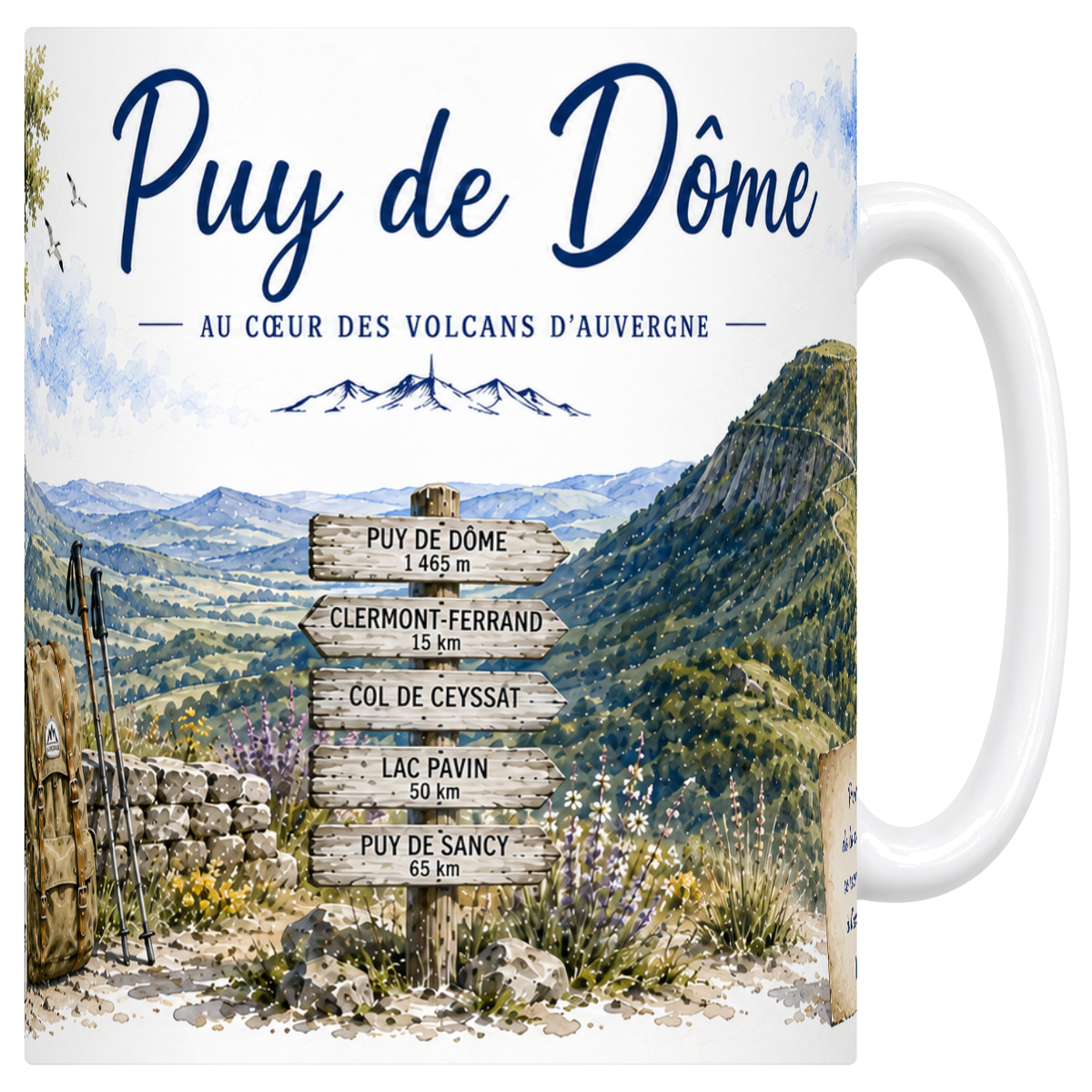 Mug blanc en ceramique 330 ml illustre d'une aquarelle du puy de Dome
