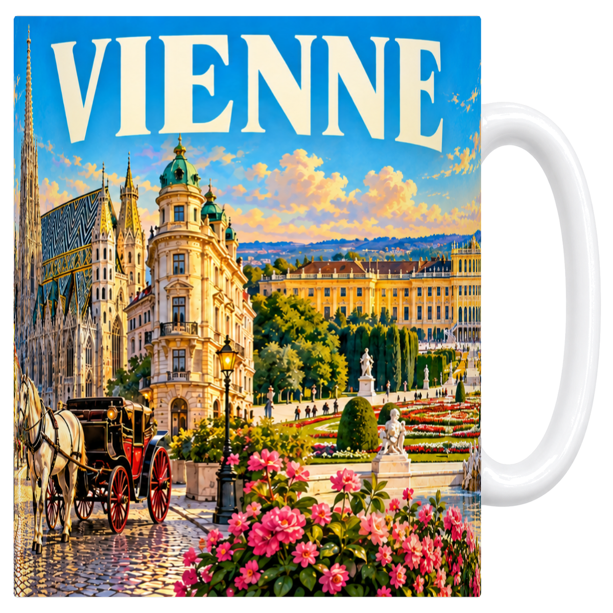 Mug blanc en céramique 330 ml illustré d'une affiche de Vienne