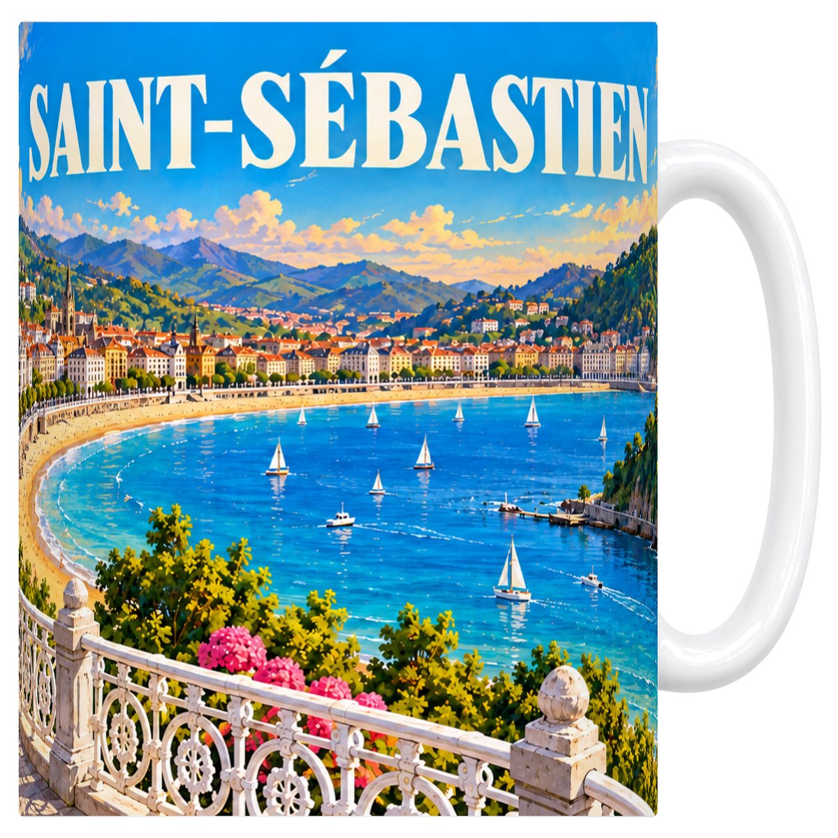 Mug blanc en céramique 330 ml illustré d'une affiche de Saint-Sébastien