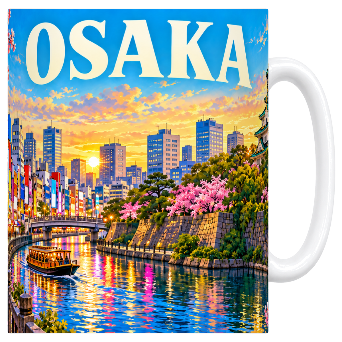 Mug blanc en céramique 330 ml illustré d'une affiche d'Osaka