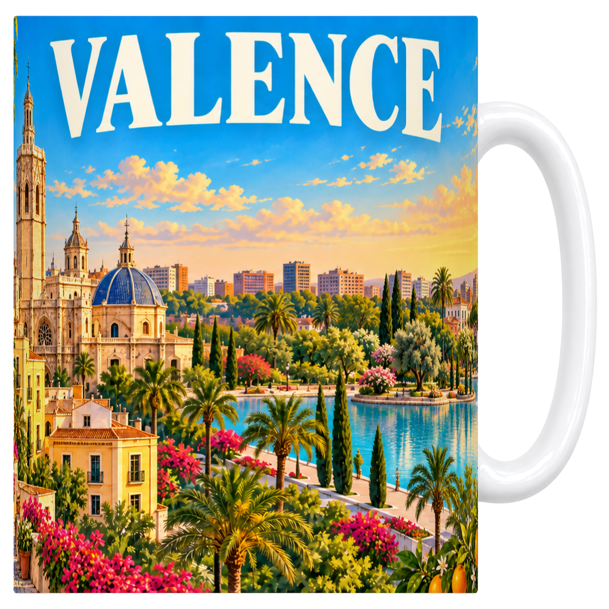 Mug blanc en céramique 330 ml illustré d'une affiche de Valence