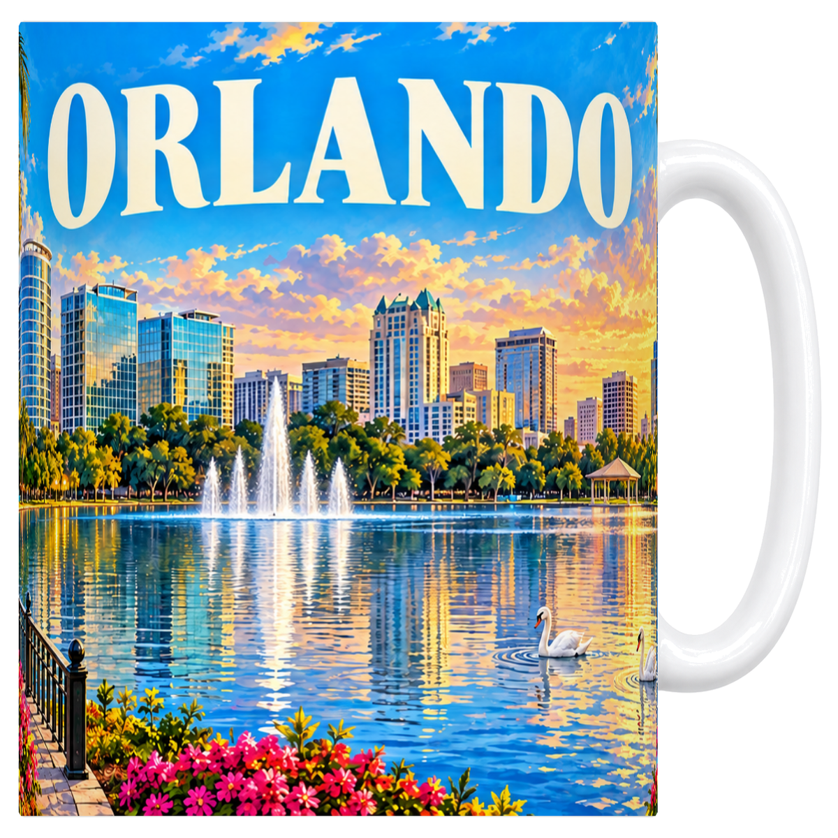 Mug blanc en céramique 330 ml illustré d'une aquarelle d'Orlando