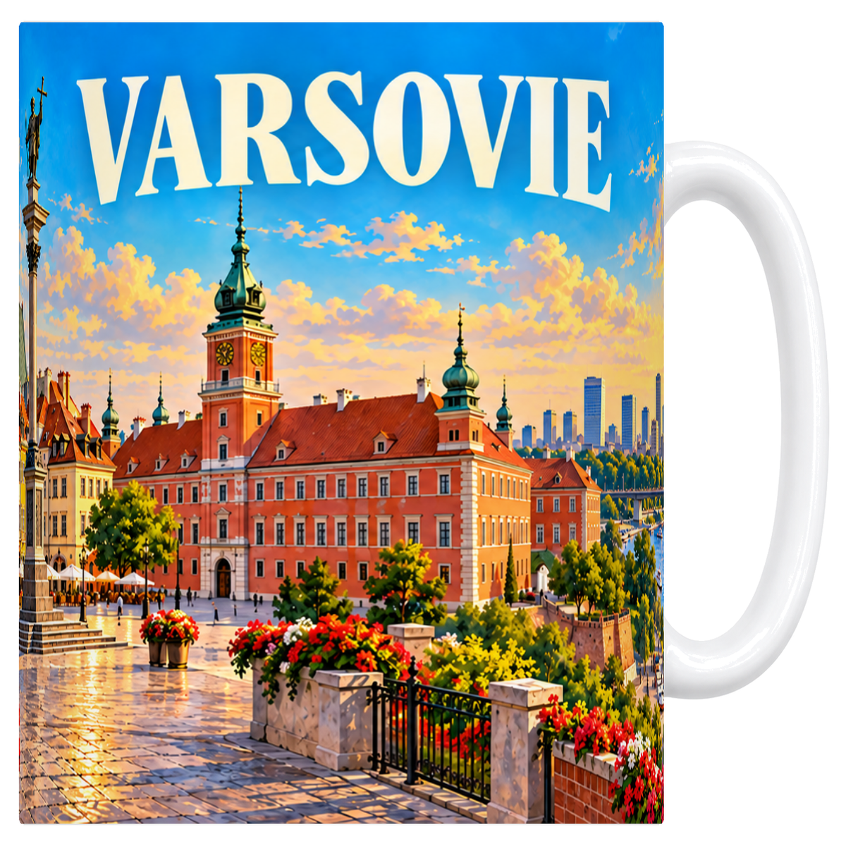 Mug blanc en céramique 330 ml illustré d'une affiche de Varsovie