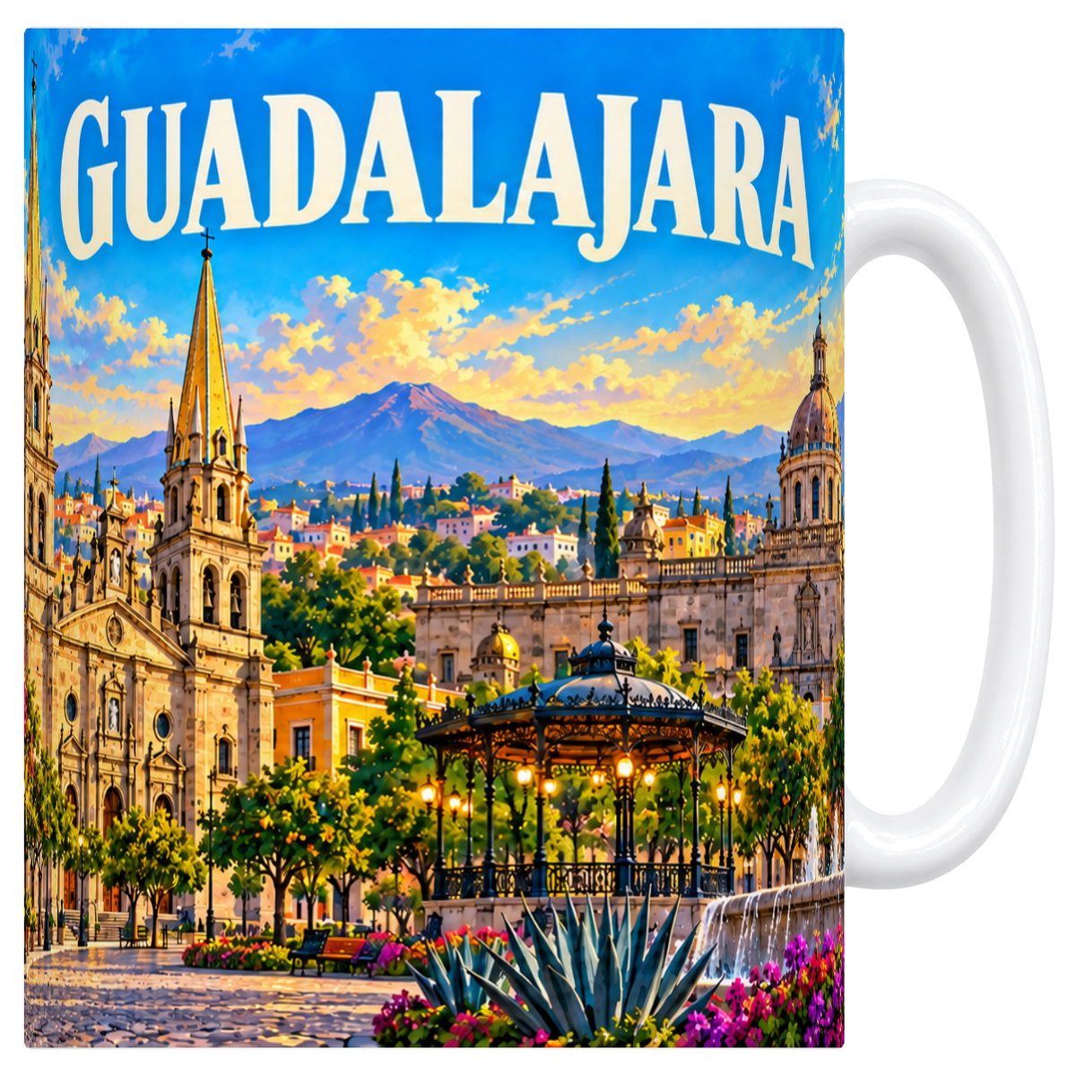 Mug blanc en ceramique 330 ml illustre d'une affiche de Guadalajara