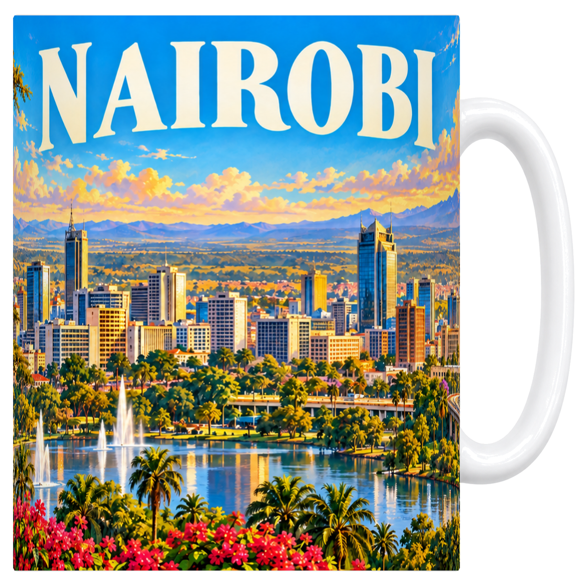 Mug blanc en céramique 330 ml illustré d'une affiche de Nairobi
