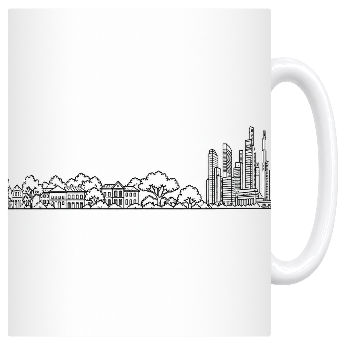 Mug blanc en ceramique 330 ml illustre d'une skyline de Singapour au trait