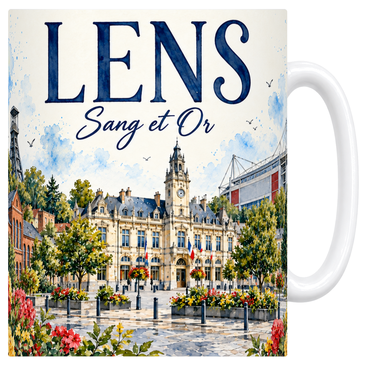Mug blanc en céramique 330 ml illustré d'une aquarelle de Lens