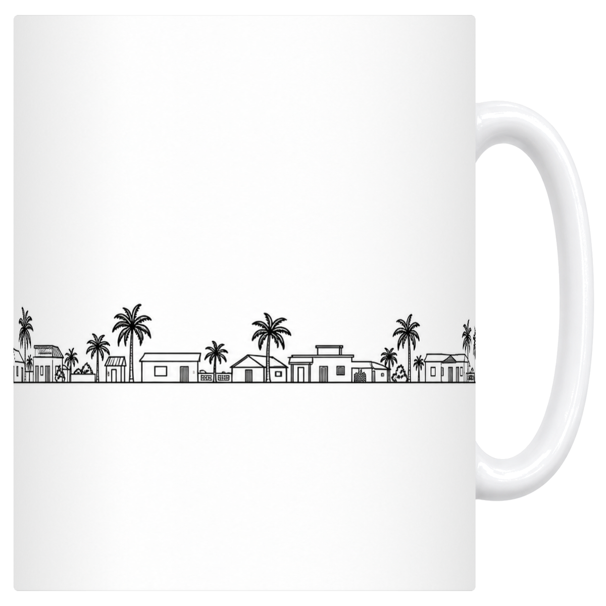 Mug blanc en ceramique 330 ml illustre d'une skyline de Cotonou au trait