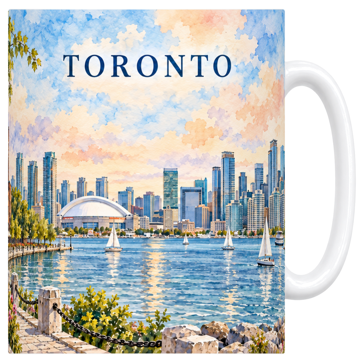 Mug blanc en céramique 330 ml illustré d'une aquarelle de Toronto