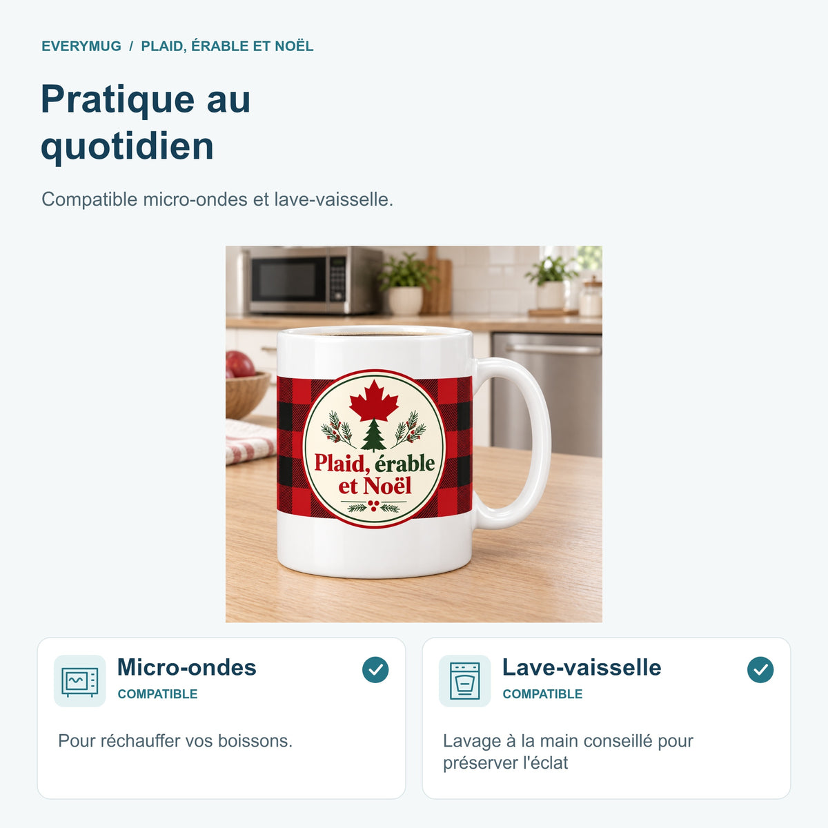 Mug Plaid, érable et Noël — micro-ondes-lave-vaisselle