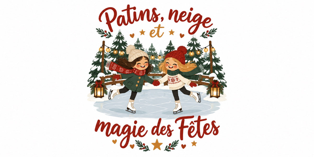 Visuel du mug « Patins, neige et magie des Fêtes », illustration de Noël québécois