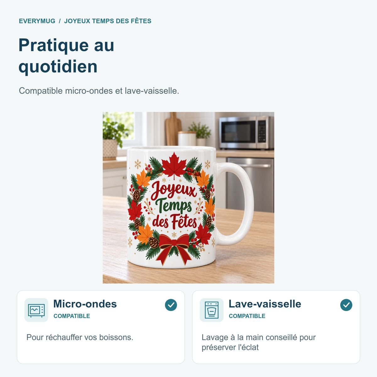 Mug Joyeux Temps des Fêtes — micro-ondes-lave-vaisselle