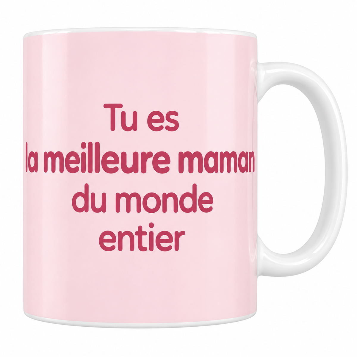 Mug rose pâle avec le texte Tu es la meilleure maman du monde entier en lettres framboise
