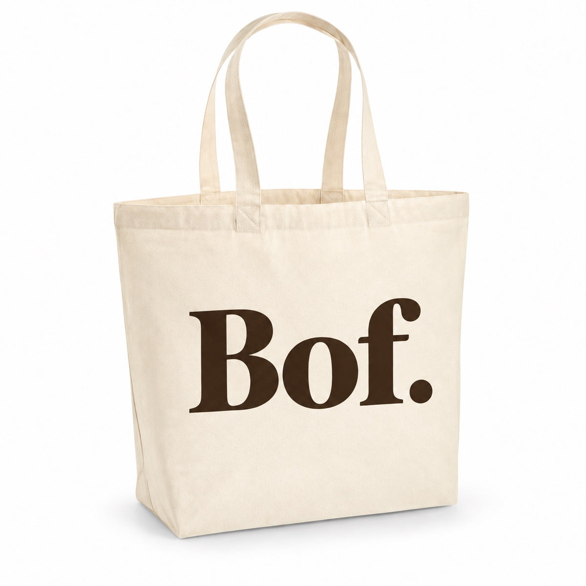 Tote bag « Bof. » Premium, cabas à soufflet en coton naturel 200 g/m² de 18 litres, typographie serif minimaliste