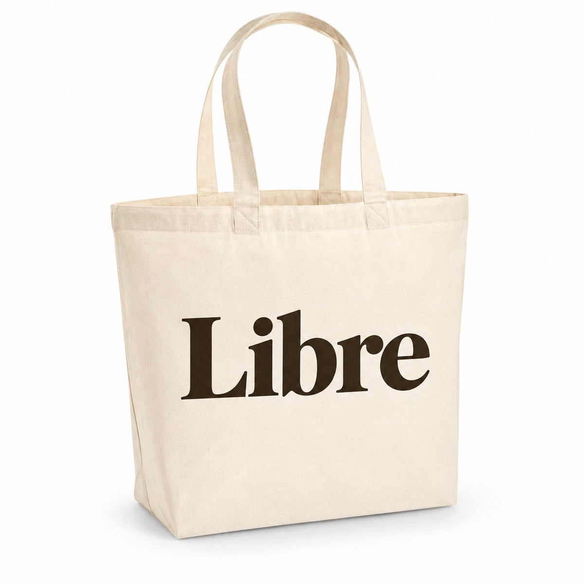 Tote bag « Libre » Premium, cabas à soufflet en coton naturel 200 g/m² de 18 litres, typographie serif minimaliste