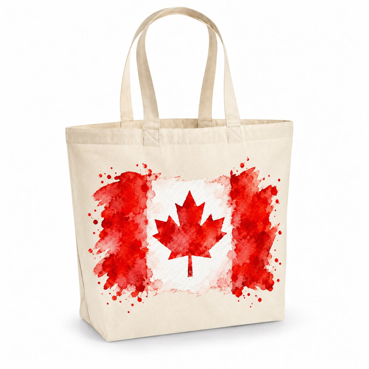 Tote bag Drapeau du Canada Premium, cabas à soufflet en coton naturel 200 g/m² de 18 litres, aquarelle du drapeau canadien et de sa feuille d'érable rouge
