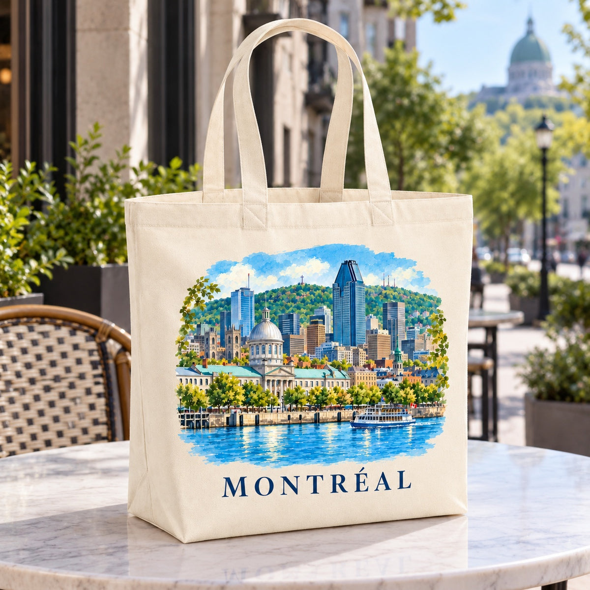 Tote bag Montréal Premium posé dans un intérieur