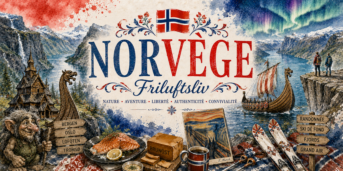 Design imprimé du mug Norvège, illustration aquarelle de la Norvège, fjords nordiques