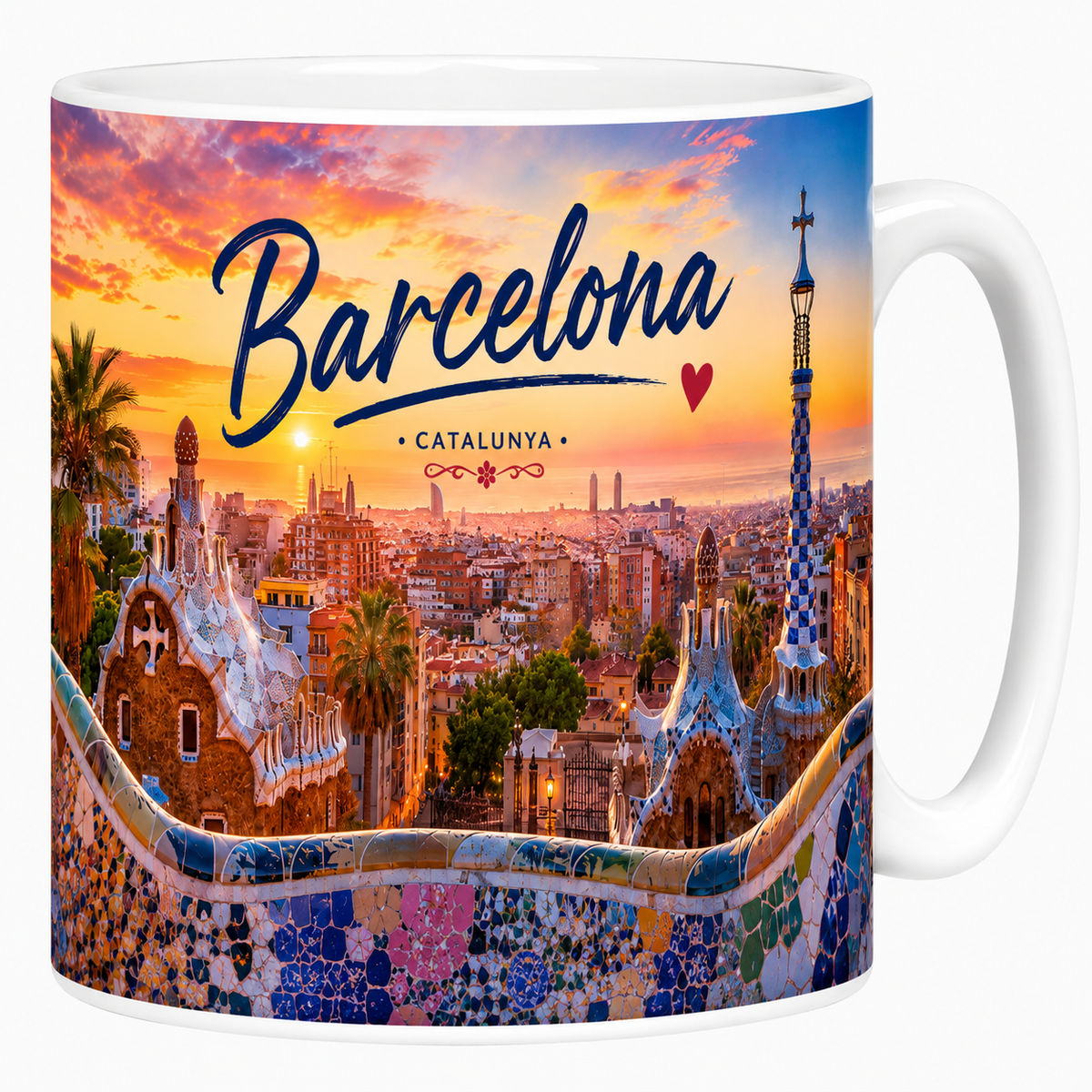 Mug céramique blanc, illustration aquarelle de Barcelone, Sagrada Família