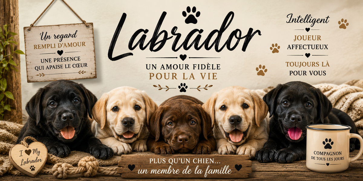 Design imprimé du mug Labrador, labrador en aquarelle, au pelage sable, fidèle