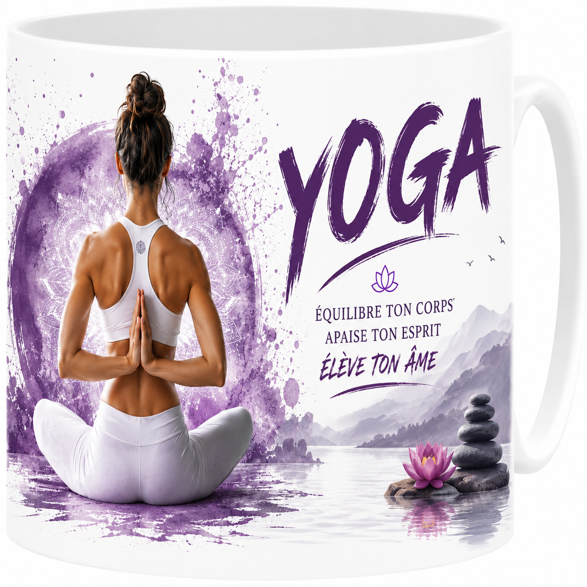 Mug céramique blanc, yoga, posture zen et sérénité