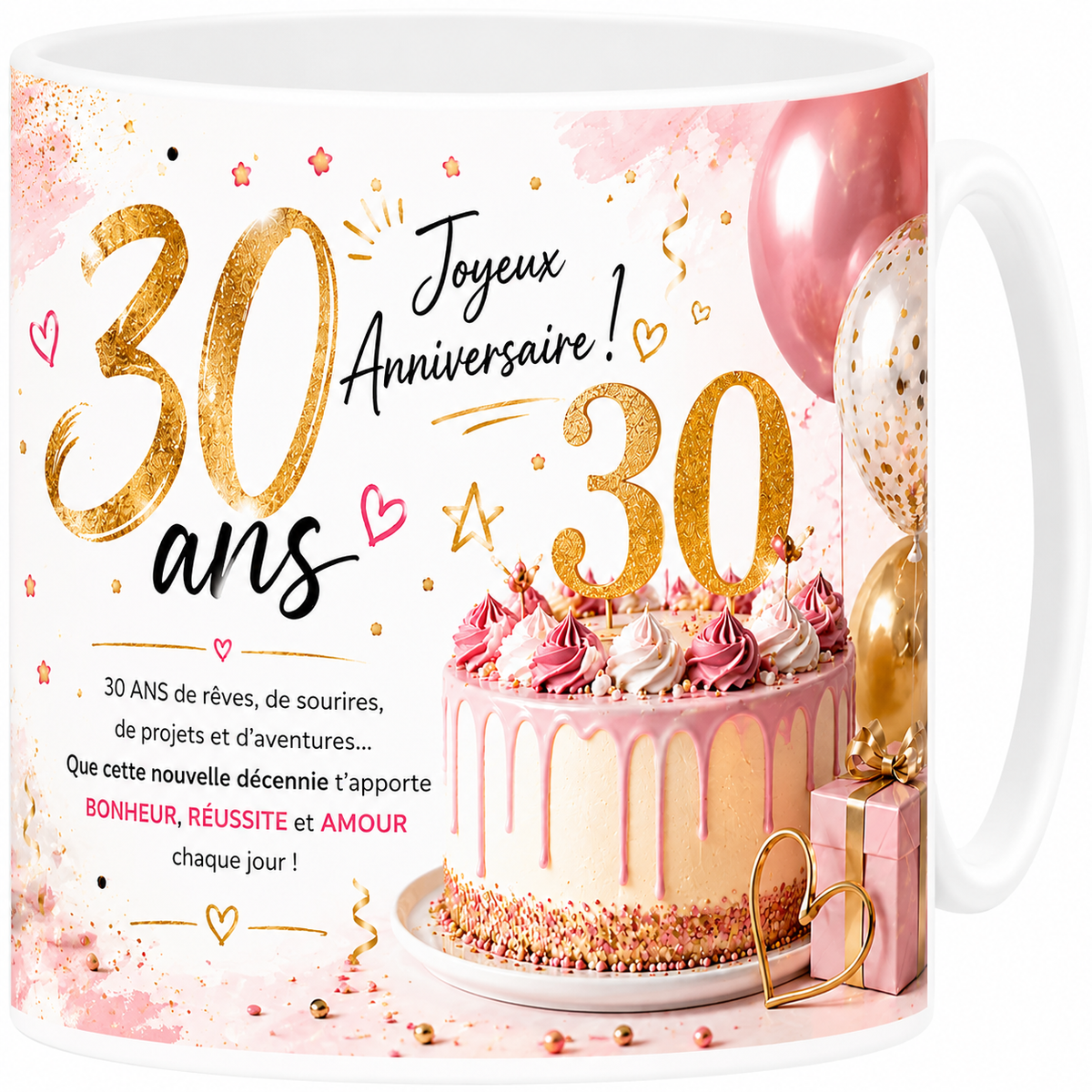 Mug céramique blanc, anniversaire 30 ans, cap sur la trentaine