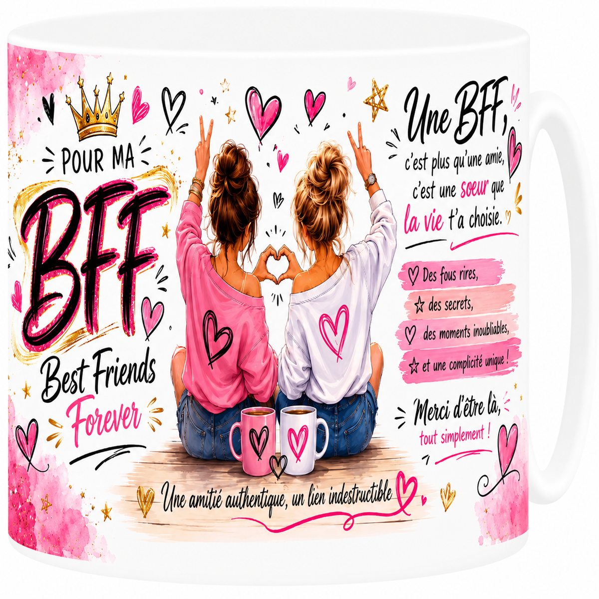 Mug céramique blanc, meilleures amies BFF, complicité et amitié