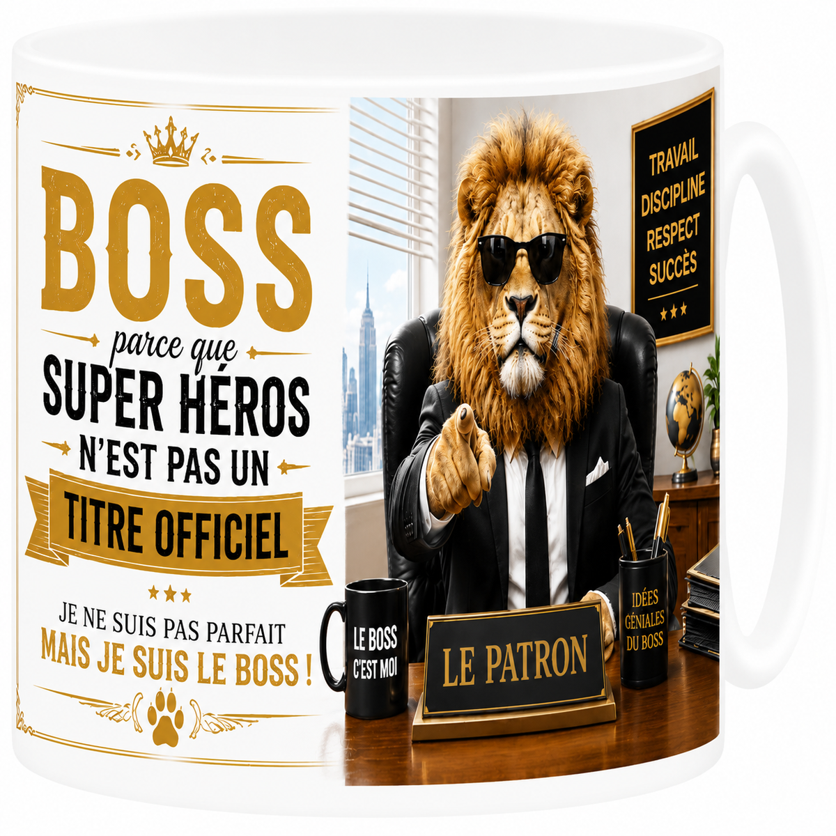 Mug céramique blanc, humour patron, punchline pour le boss