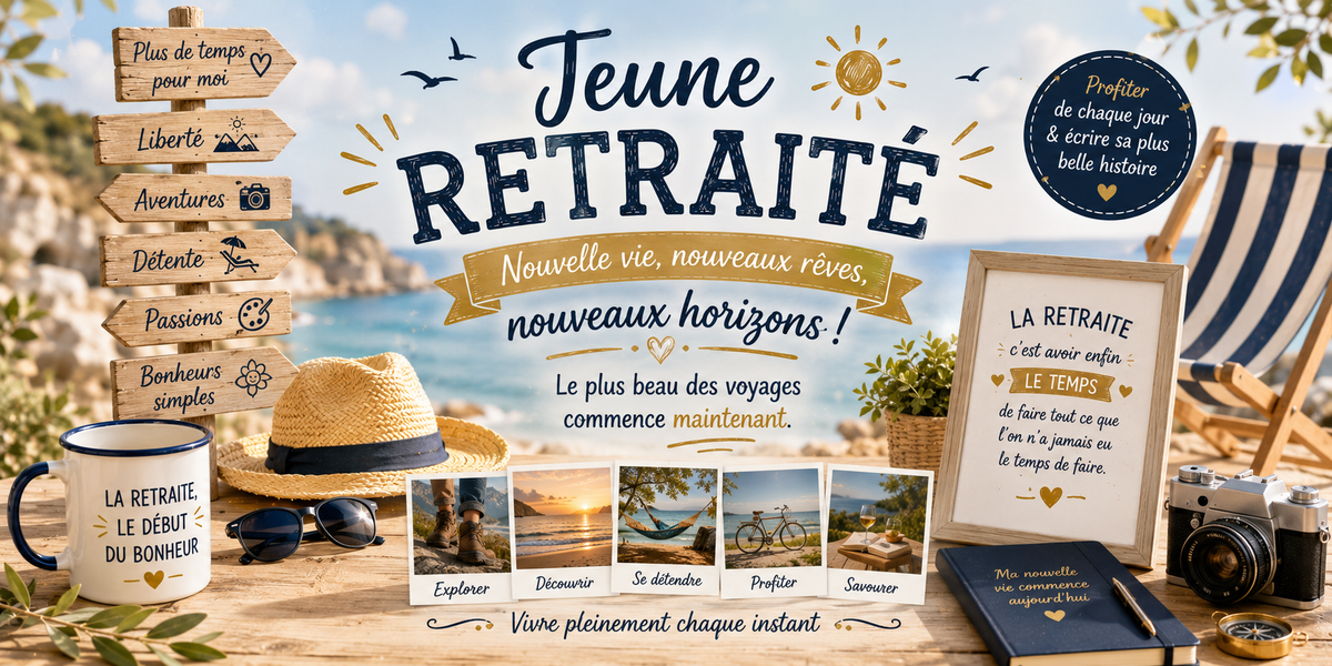 Design imprimé du mug Jeune Retraité, jeune retraité, nouvelle vie qui commence