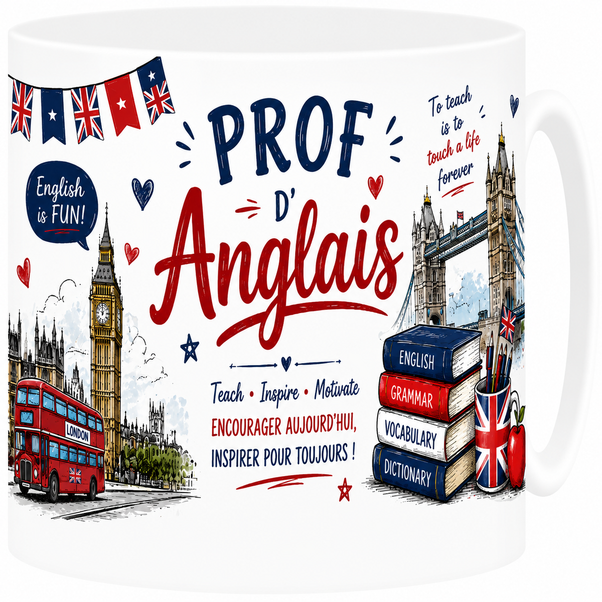 Mug céramique blanc, professeur d'anglais, langue et culture britannique