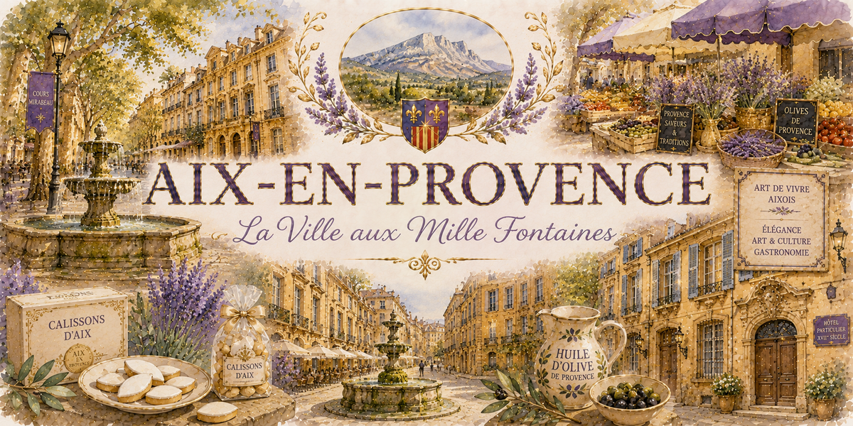 Visuel Aix-en-Provence : fontaines, Sainte-Victoire, calissons et marché provençal