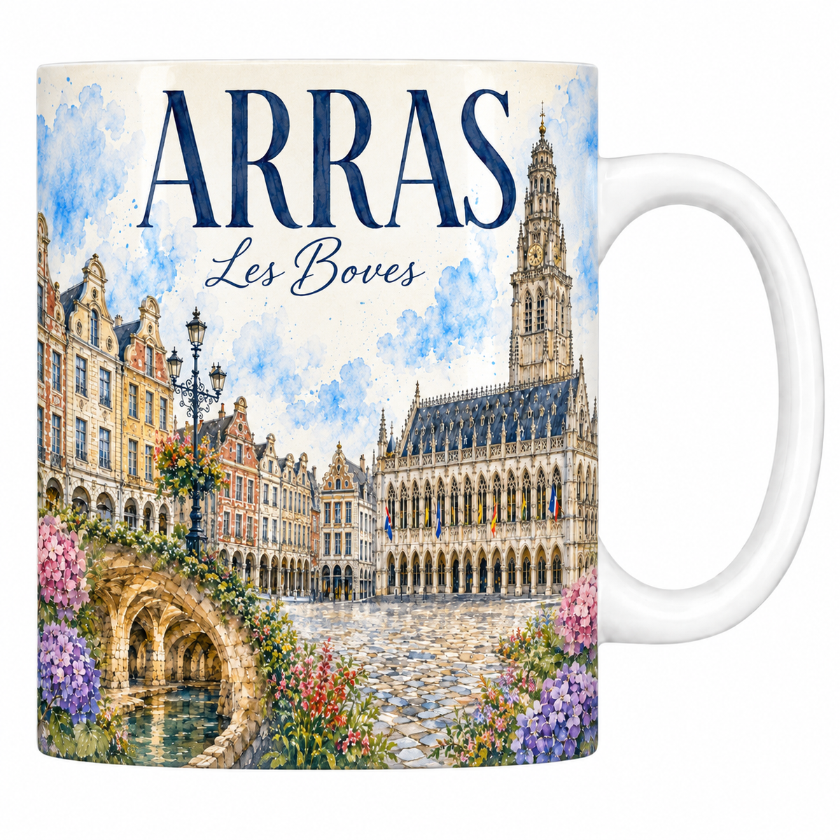 Mug céramique 330 ml « ARRAS — Les Boves » : pignons flamands et hôtel de ville