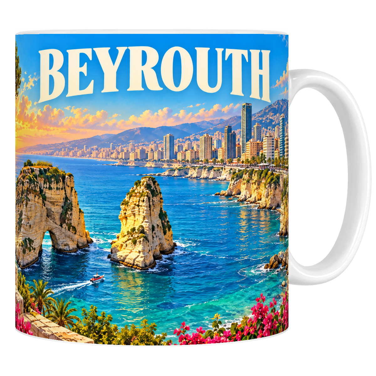 Mug céramique 330 ml « BEYROUTH » : rochers de Raouché, Corniche et Méditerranée