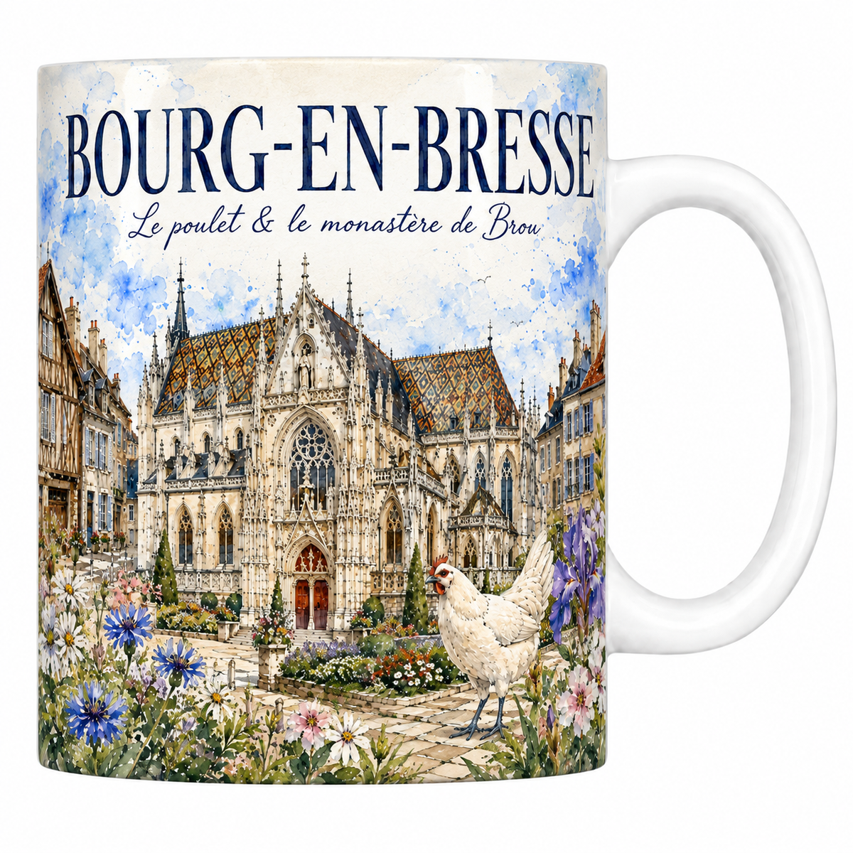 Mug céramique 330 ml « BOURG-EN-BRESSE » : monastère de Brou et poule de Bresse
