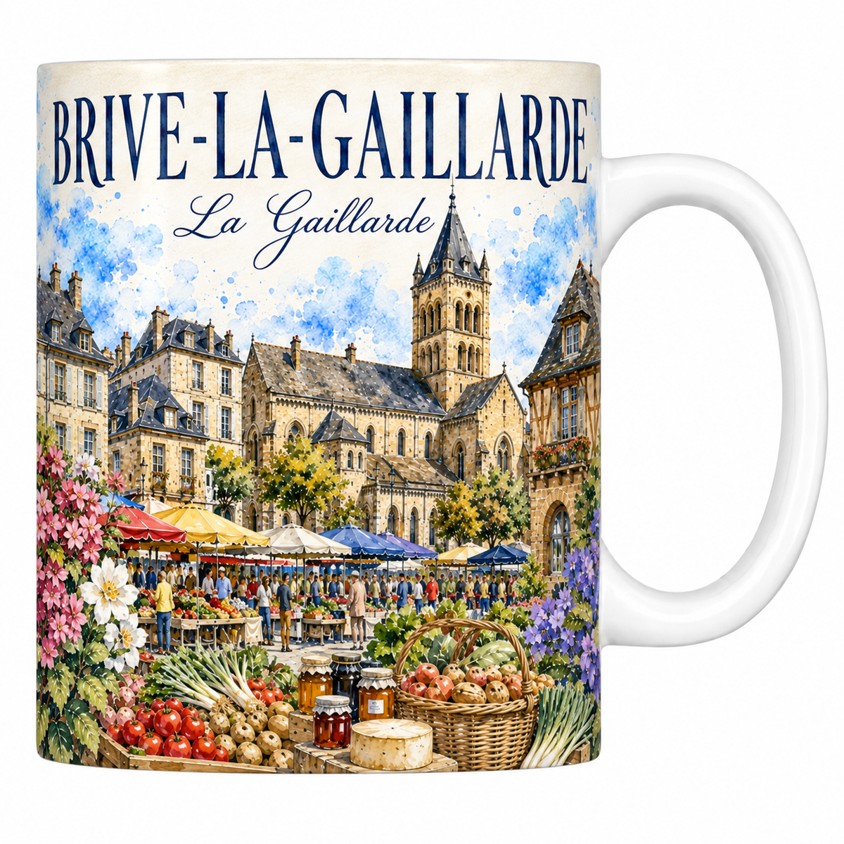 Mug céramique 330 ml « BRIVE-LA-GAILLARDE » : collégiale Saint-Martin et marché