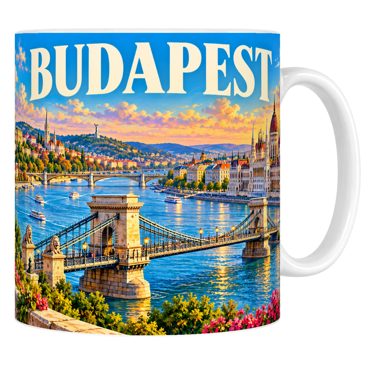 Mug céramique 330 ml « BUDAPEST » : Parlement, pont des Chaînes et château de Buda