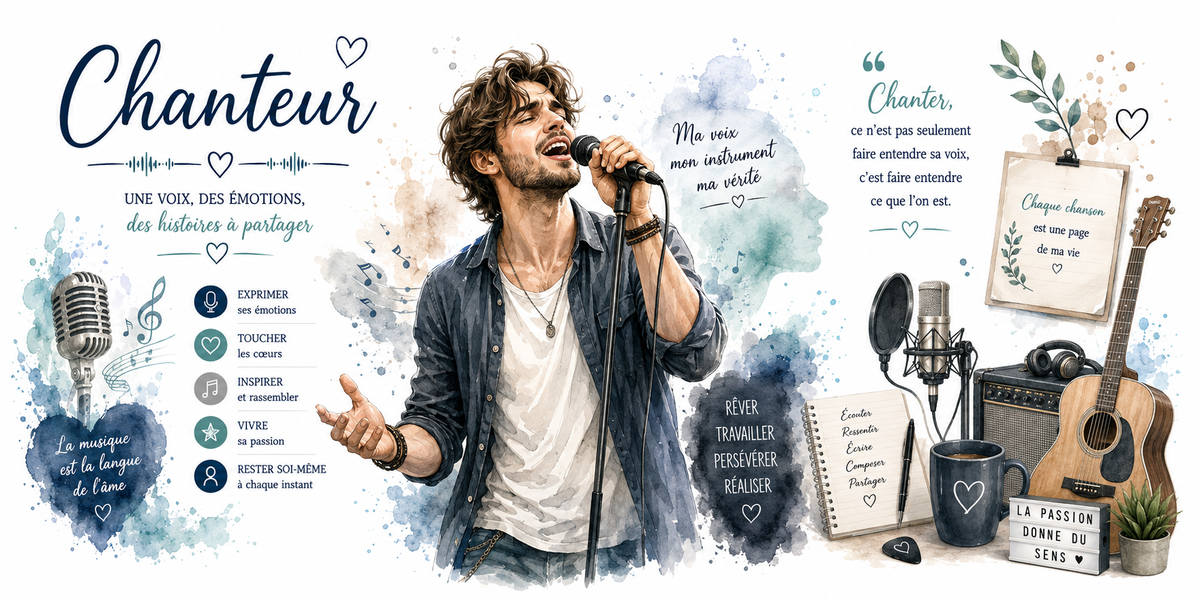 Design du mug Chanteur : chanteur au micro, studio, guitare et « Ma voix, mon instrument, ma vérité »